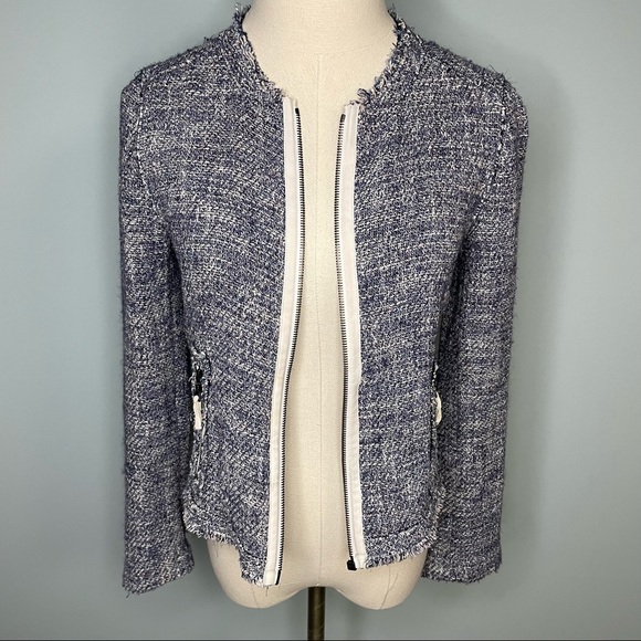 Elie Tahari Blue Tweed Blazer Jacket - Picture 2 of 8